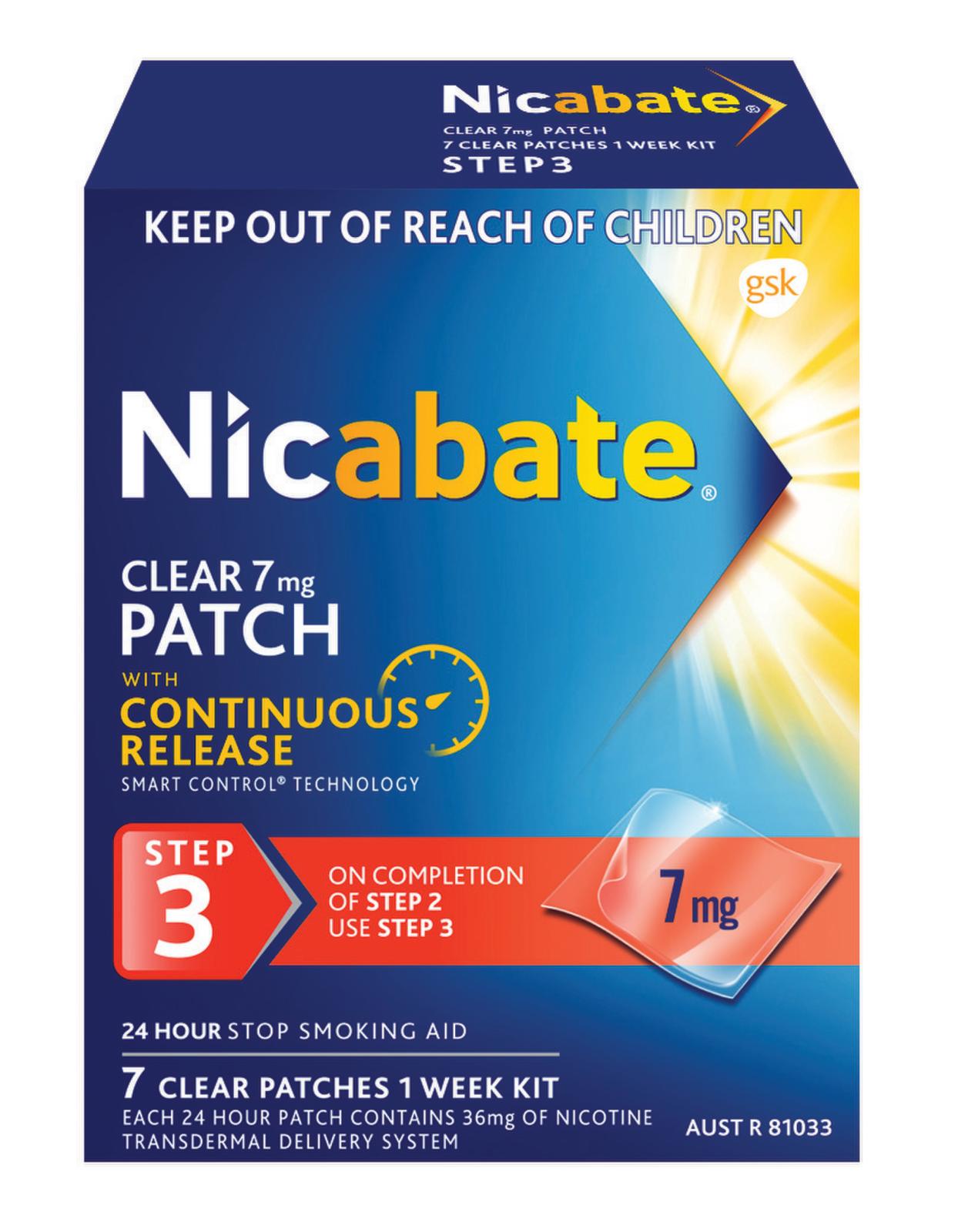 Nicabate CQ Clear Patches 7mg 7 Patches - Quit Smoking 
